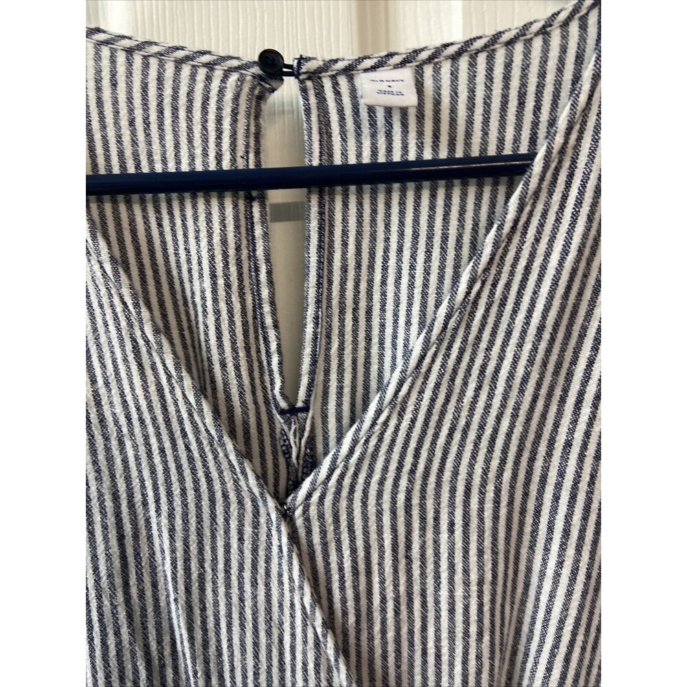 Old Navy Linen Jumper Womens Small Blue White Striped Faux Wrap Wide Leg - Picture 5 of 10